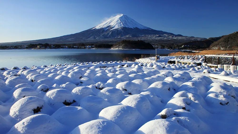 Mount Fuji covered in snow during winter