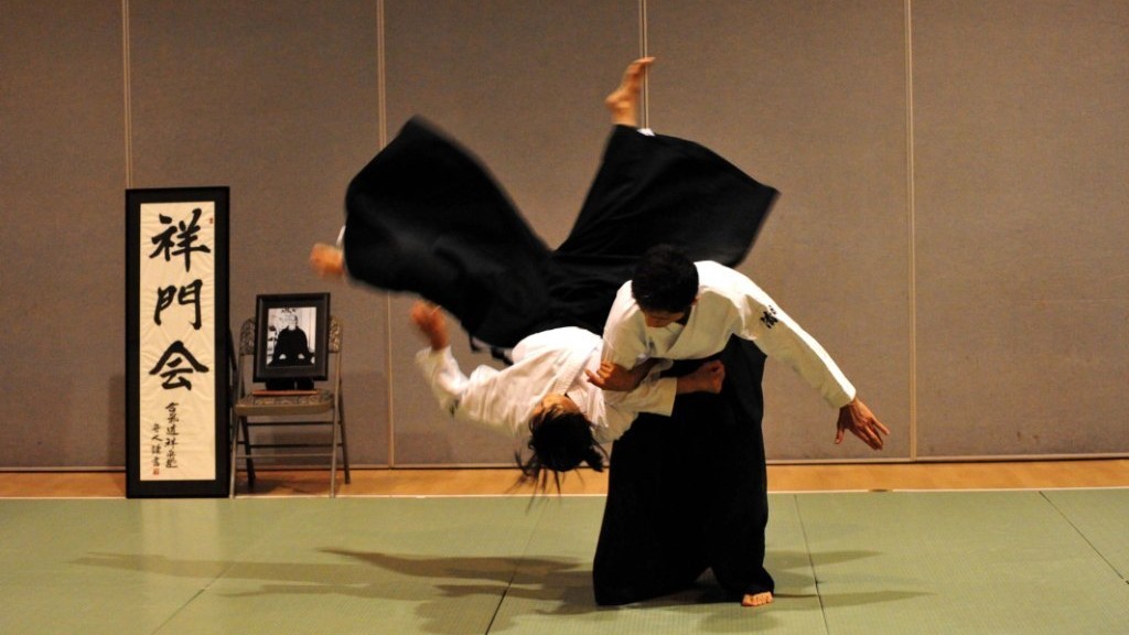 aikido practitioners performing a throw