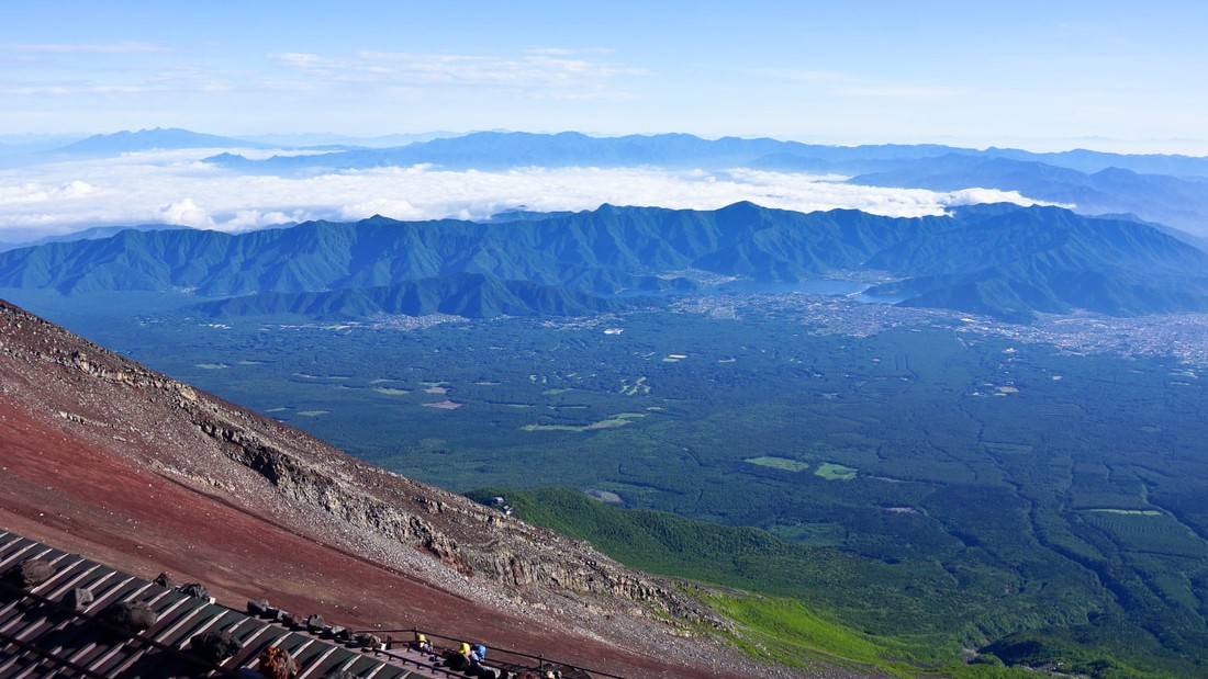 hikers on the trail to Mount Fuji