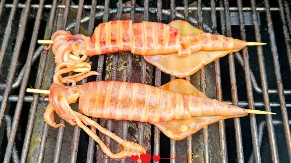 ikayaki being grilled