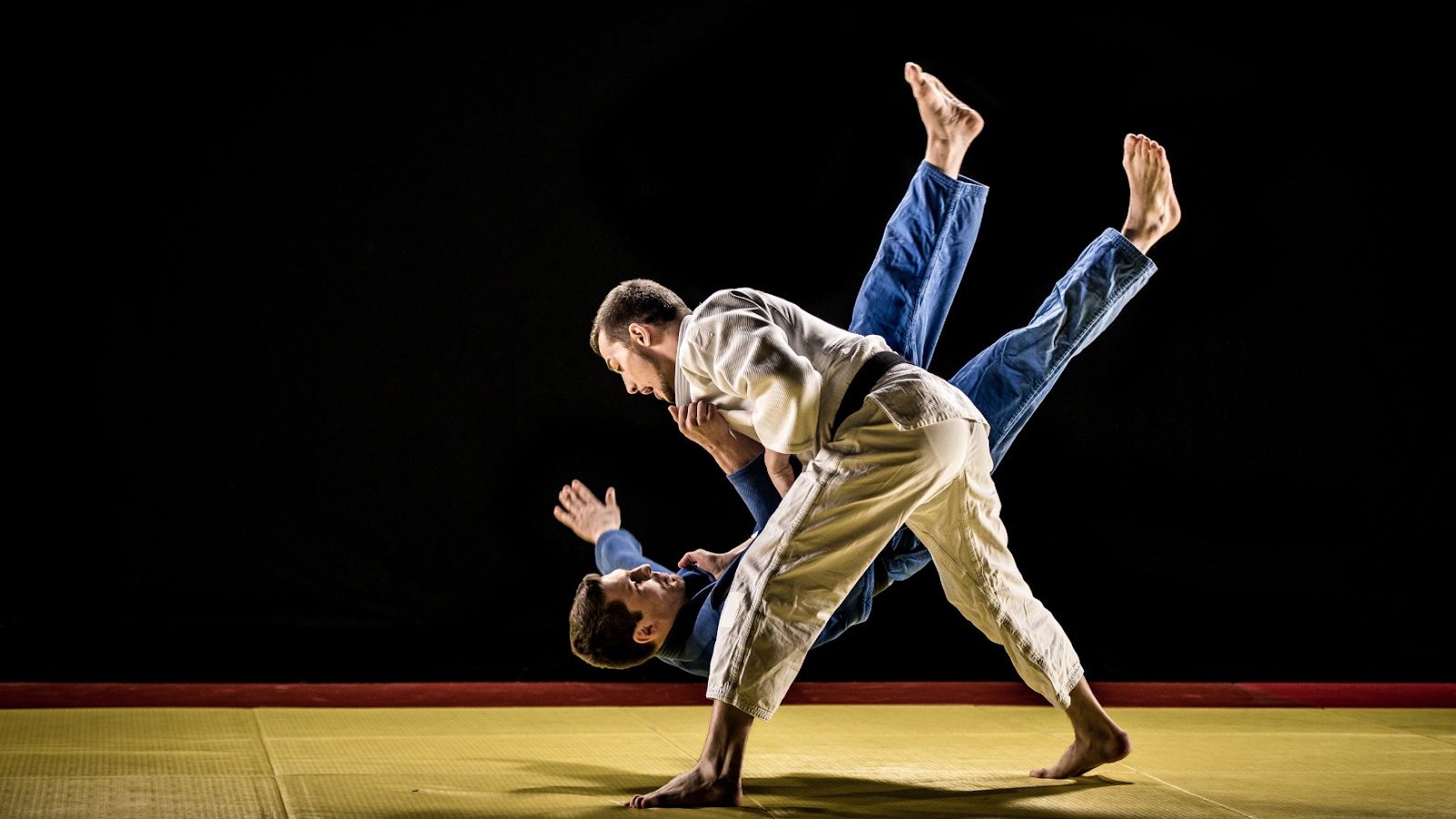 judo practitioners performing a throw 