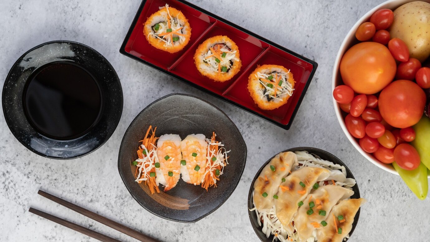 Sushi is in a plate