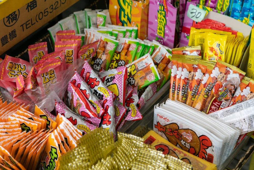 colorful dagashi snacks